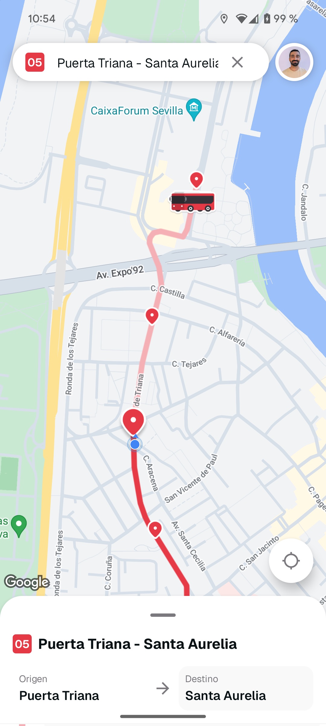SeviBus - Mapa de ruta de línea de autobús