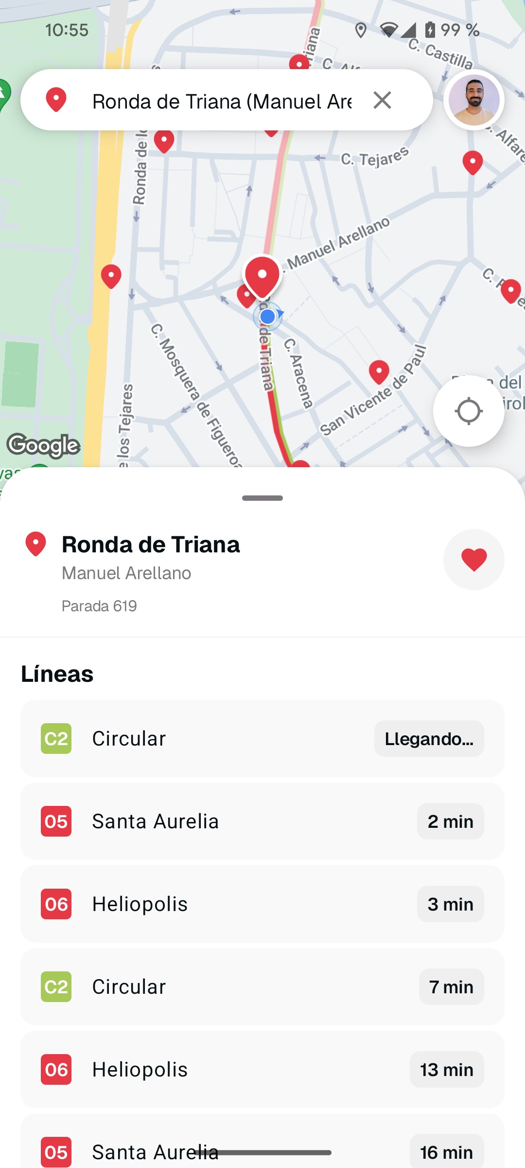 SeviBus - Detalles de parada con horarios